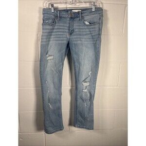 BKE Stella Denim Cut Distressed Jeans Women's Size 28 Blue Low Rise Slim Stretch